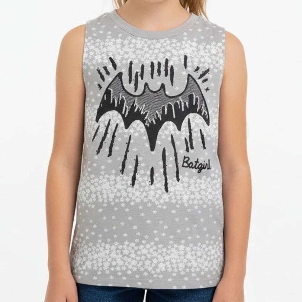 DC SUPERHERO GIRLS Gray White Batgirl Striped Tank Top